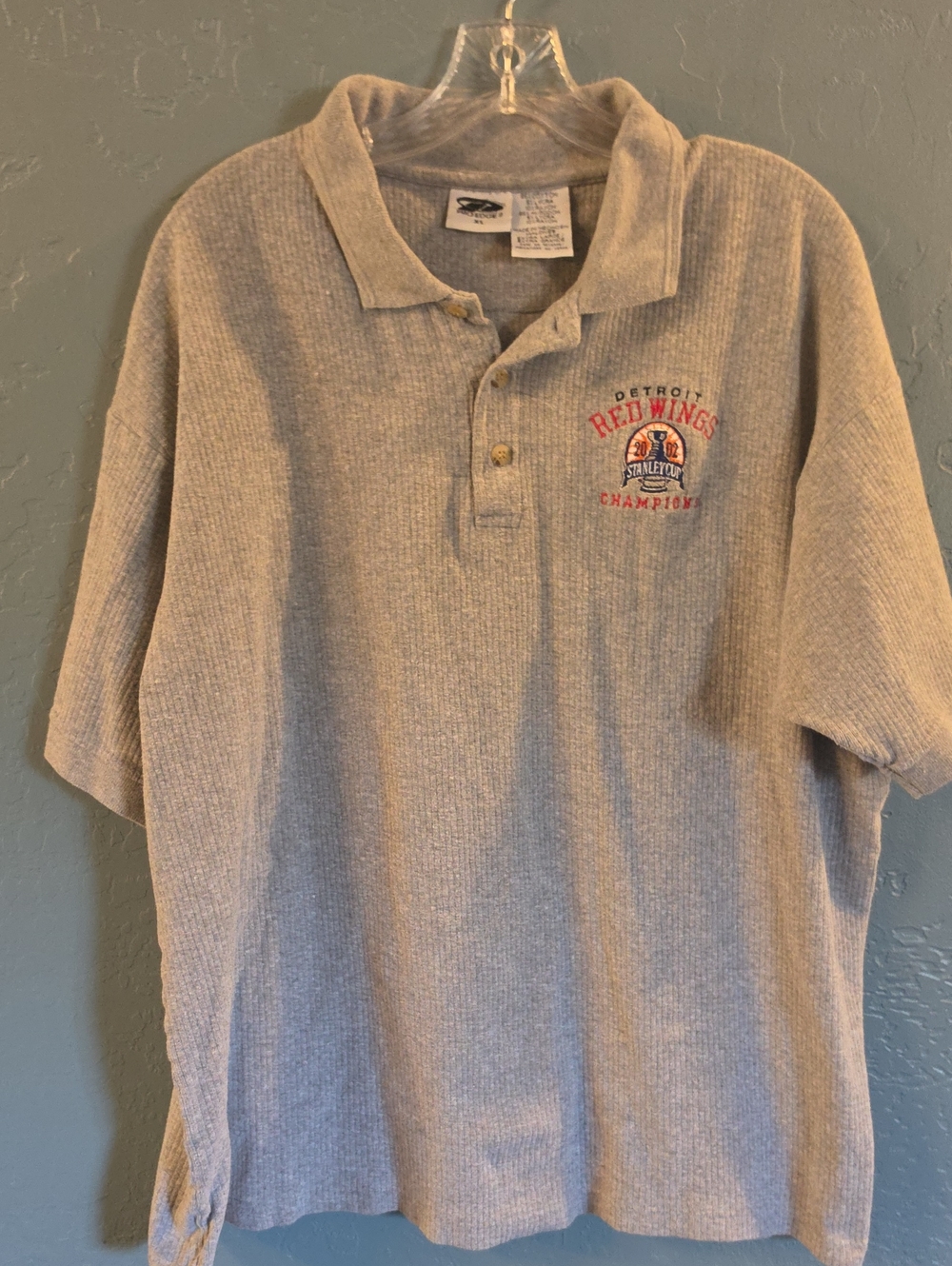 VTG 02 Stanley Cup Detroit Redwings Pro Edge Gray Ribbed Crewneck Shirt